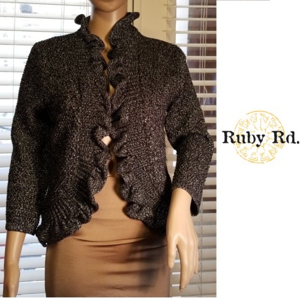 Ruby Rd. Shimmery Silver & Black Ruffled Sweater